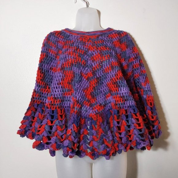 Handmade Colorful Crochet Poncho Ruffle Edges - Large - Picture 1 of 5
